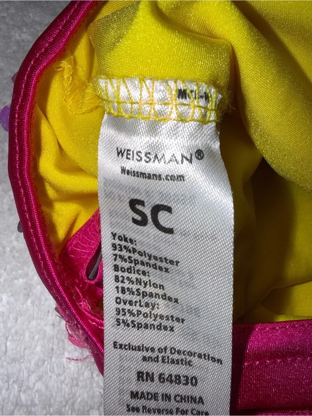 Weissman fuchsia and yellow sequin fringe dance costume‎
